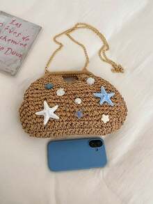 Dedoo 2026 New Woven Clutch Bag, Handmade Raffia Straw Summer Beach Bag, Solid Color Textured Pattern, Large Capacity, Suitable For Women Traveling, Straw Woven Bag - Khaki - View 7