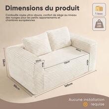 Deep 2-Seater Sofa Without Frame, No Assembly Required, Made Of Foam, Upholstered In Soft Corduroy, Modern Sofa For Small Space Apartment, Bedroom, Office (Grey) - 米色 - 查看 5