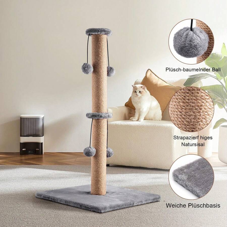 74 CM Cat Tree Scratching Post Bed Activity Centre Toys Sisal Play Scratcher - 1 Toy Ball Cream - View 1