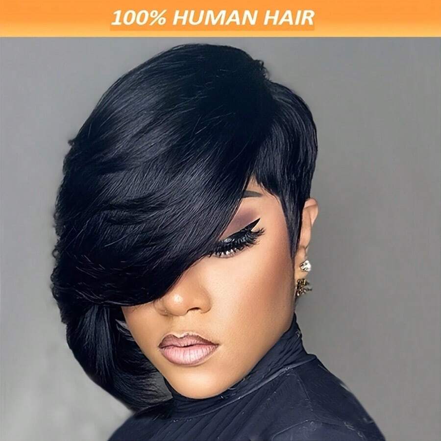 Short Pixie Cut Wig With Bangs 8 Inch Straight Virgin Layered Wigs Throw On And Go Glueless Wigs For Women Daily Party Wig - #4 - View 1