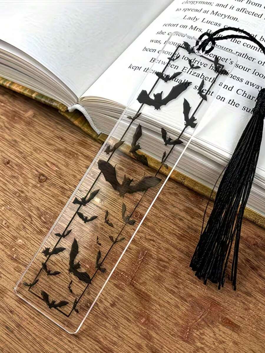 Halloween Transparent Acrylic Bat Pattern Bookmark With Black Tassel, Multiple Sizes Available - Thoughtful Gift For Bookworms, Colleagues And Relatives; Acrylic Bookmark Decoration, Perfect For Halloween And Back To School Season