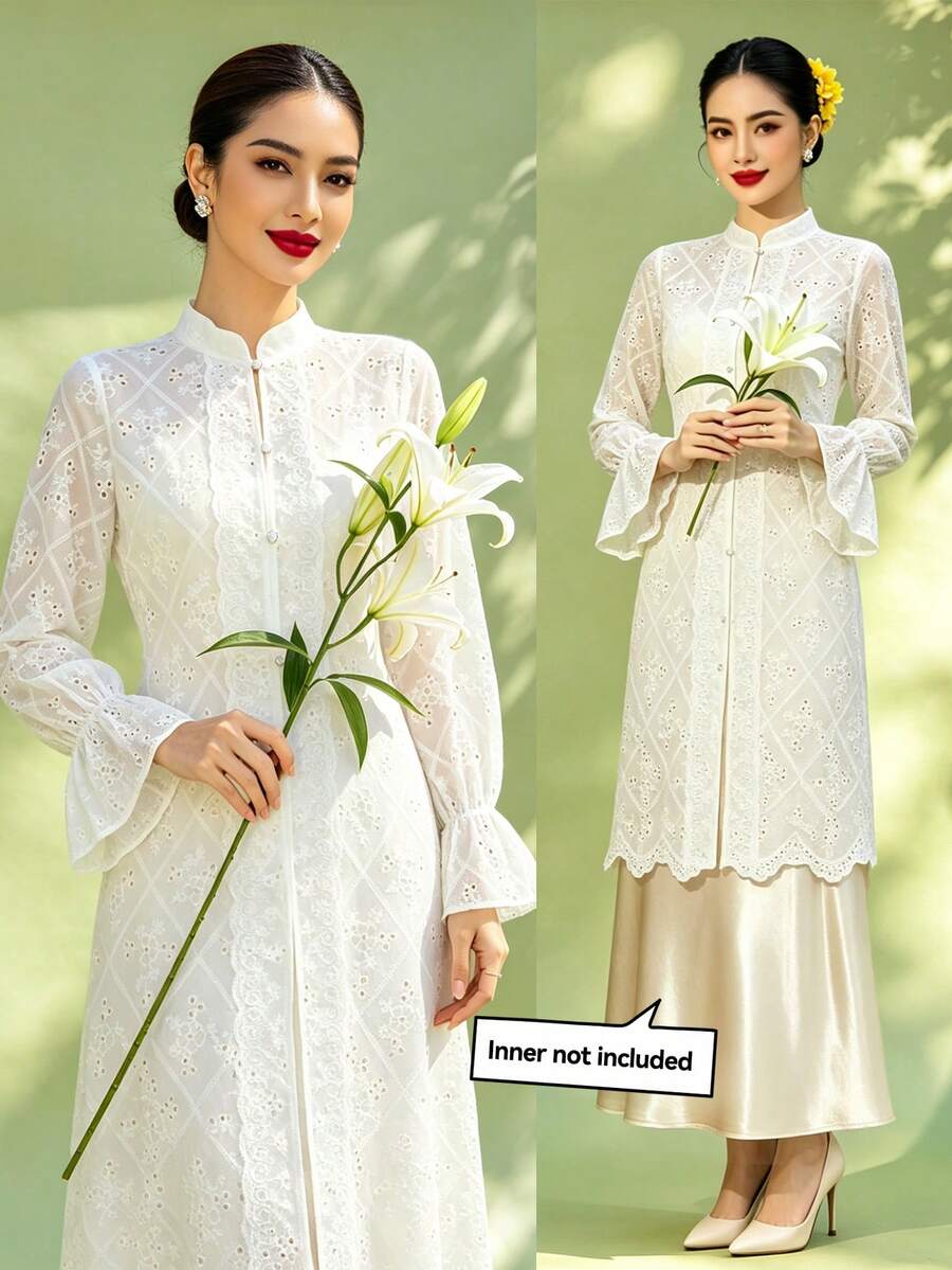 Muslim Abaya 1pc Women's Long Sleeve (Inner Wear Not Included) - White - View 1