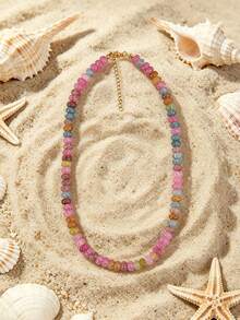 1pc European & American Bohemian Faux Stone Abacus Bead Beaded Necklace With Stainless Steel 18K Gold Plated Accessories, For Summer Beach Holiday - Handmade Beaded Faux Stone Stainless Steel Necklace - View 27
