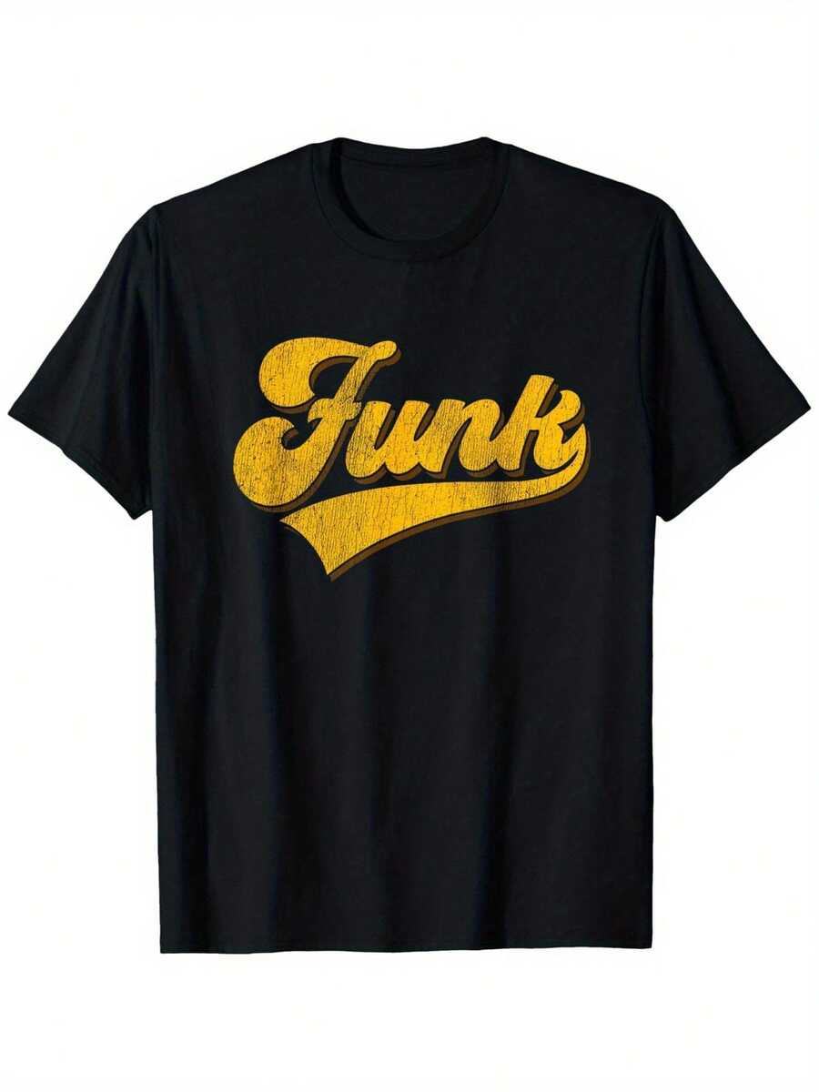 Men Y2k Leaf Geometric Crew Neck Elastic Black Tee Black Tshirt ER3W - 黑色 - 查看 1