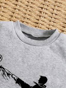 Boys' Soccer Print Warm Crew Neck Sweatshirt And Sweatpants - Grey - View 3