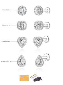 EleRunis 1PC 0.5CT Moissanite Diamond 925 Sterling Silver Hypoallergenic Flat Back Brilliant Halo Color VVS1 Engagement For Women Men Wedding Bridal Jewelry - Silver - View 7
