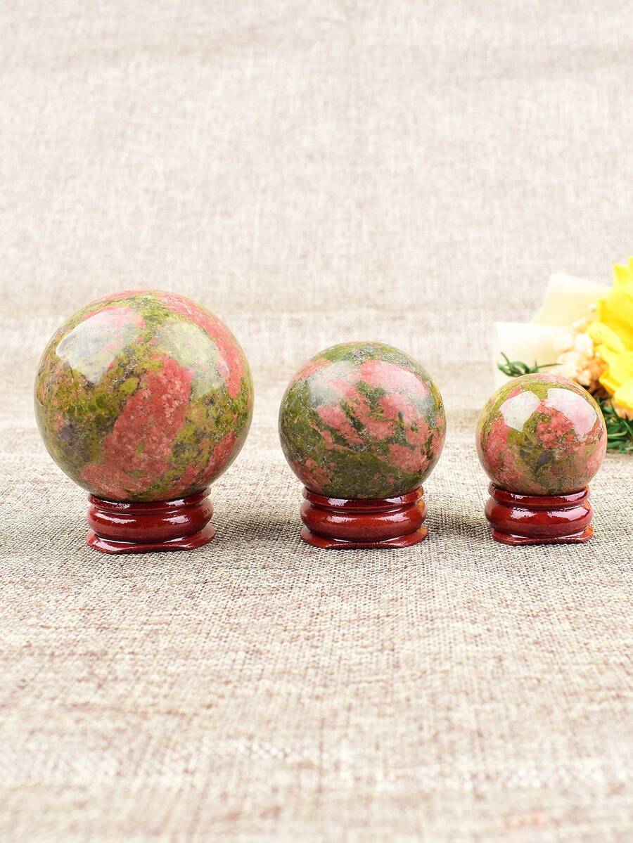 1pc Natural Green Fluorite Crystal Ball Polished Mineral Specimen Craft Round Ball With Base Home Decor Meditation Healing Energy Stone - Green Stone Sphere - View 1