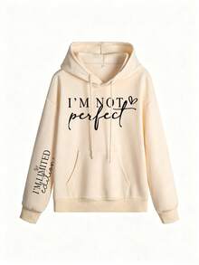 Front & Side Sleeve Handwritten English Slogan Sweatshirt, Confident Relaxed Vibe Daily Layering Top Fall Casual - Apricot - View 3