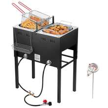 Outdoor Propane Deep Fryer, Dual-Tank 16QTx2 Large Capacity Commercial Fryer, Stainless Steel Fish Cooker With 3 Basket, Thermometer, Floor Standing Fryers For Catering Event Camping, 50,000 BTU - 16QTx2 - View 8