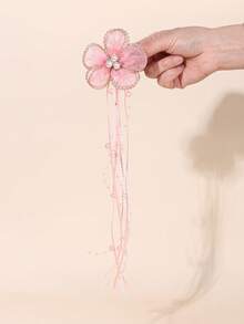 2pcs Pink Flower Hair Bows For Girls Elegant Pearls Beaded Alligator Clips Sweet Fairy Style Hairpins Flower Hair Clips Teens Hair Accessories - Pink - View 3