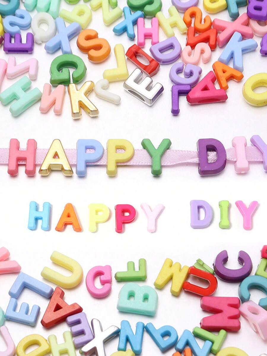80pcs Fashion Minimalist Acrylic Mixed Color 26 English Alphabet Beads Handmade Loose Beads DIY Jewelry Accessories - Yellow Gold - View 1