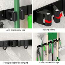Heavy Duty Stainless Steel Tool Storage Rack With 4 Slots And 5 Hooks - Wall-Mounted Green And Black Dual-Color Storage Rack, Suitable For Gardening Tools, Brooms, Mops, Garage Equipment - Durable Multi-Functional Space-Saving Design, Tool Rack, Sturdy Design, Solid Structure, Suitable For DIY Enthusiasts, Storage Rack. Easter Gift, Mother's Day Gift. - Multicolor - View 8