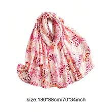 Women's Luxury Gold Foil Watercolor Leaf Print Scarf, Soft Atmosphere Versatile Decorative Shawl, Pink Orange Warm / Yellow Orange Sunset / Ice Blue Fresh / Forest Green / Morandi Earth Tone Multi-Color Options, Fringed Long Polyester Fiber Skin-Friendly Soft Large Size 88x180cm, Spring Summer Autumn Three-Season Multi-Use Silk Scarf, Daily Commute Beach Vacation Travel Photo Outfit Accessory - Multicolor - View 2