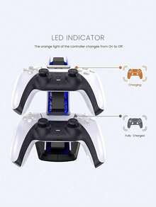 Dual Charging Station Compatible With PS5 Game Controllers, With Protection Chip And LED Indicator, Airplane-Shaped Dual Base Charger, Can Charge Two Controllers Simultaneously. 5 Controller Charging Dock, Supports Dual Type-C Fast Charging And LED Indicator, Suitable For PlayStation 5/ DualSense Controllers. - Black and White - View 7