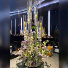Vincidern 1PC 8 Arm Clear Candelabra Candle Holder For Wedding Table Centerpieces,38.5 Inches Tall Floor Arcylic Candlesticks Candle Holder With Removable Lampshade For Table Dinner Birthday Party Fireplace Decoration,No Candles Included - 8頭透明燭台 - 查看 5