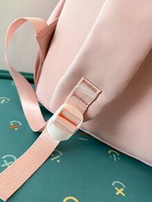 1pc Girls Colorblock Bow Nylon Zipper Closure Sweet Backpack Student School Bag Suitable For All Seasons Daily Use Without Pendant - A - View 7