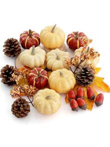 23pcs Pumpkin Decor Set, Autumn Harvest Decorations With Mini Pumpkins, Acorns, Pinecones, Berries, Maple Leaves, Suitable For Home Tabletop, Wedding DIY, Autumn Halloween Thanksgiving Decor - Pumpkin Maple Leaf Set - View 9