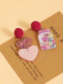 1 Pair Heart Print Water Bottle Jar Acrylic Kids Earrings, Cute Versatile - Multicolor - View 4
