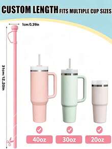 1pc 12-Inch Silicone Straw With Straw Cap, Fits 40oz/30oz Tumblers And Insulated Cups, Reusable, Dishwasher , Suitable For Camping, Picnic And Daily Use - View 8
