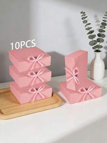 10/5PCS/1P Kraft Paper Gift Box With Lid And Ribbon - Large Vintage Foldable Gift Box Suitable For Candles, Soaps And Notebooks, Perfect For Wedding, Party And Home Decor Gifts For Friends/Pink - Pink + Fan Ribbon - View 22