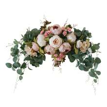 Grappe de fleurs artificielles avec feuilles d'eucalyptus vertes, guirlande d'arche florale factice, décoration de mariage, arrangement floral de table, convient pour la porte d'entrée, le mur de la maison, l'extérieur, la boutique, le style ferme, le fond de photographie, la décoration de fête, 4 couleurs rose blanc orange bleu, décor de vacances, clôture de jardin, célébration, cadeau - 1 pièce - Voir 12