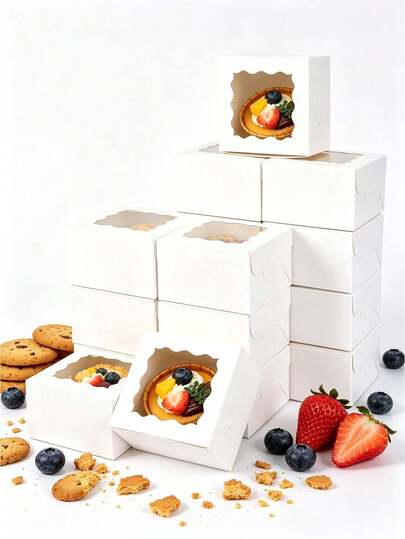 10pcs/20pcs Mini Square Window Packaging Boxes, Heart-Shaped Window Gift Boxes For Desserts, Pastries, Egg Yolk Cakes, Dim Sum, Cakes, Mousse, Jelly, Snow Skin Mochi, Pancakes, Cream Puffs, Towel Rolls, Tiramisu, Frozen Cheesecake, Ice Skin Desserts, Small Sweets, Western Desserts, Chinese Pastries, Highly Attractive Portable Packaging Boxes For Afternoon Tea