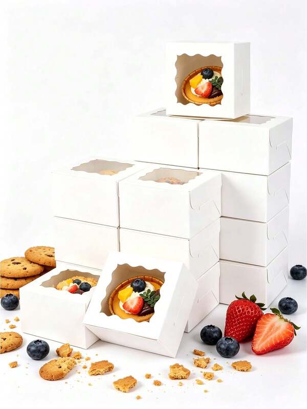 10pcs/20pcs Mini Square Window Packaging Boxes, Heart-Shaped Window Gift Boxes For Desserts, Pastries, Egg Yolk Cakes, Dim Sum, Cakes, Mousse, Jelly, Snow Skin Mochi, Pancakes, Cream Puffs, Towel Rolls, Tiramisu, Frozen Cheesecake, Ice Skin Desserts, Small Sweets, Western Desserts, Chinese Pastries, Highly Attractive Portable Packaging Boxes For Afternoon Tea