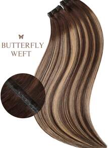 Ombre Honey Blonde Butterfly Weft Hair Extension Pattern Human Hair Seamless PU Hair Extensions Silk Straight #4/27/4 Balayage Color Highlight Blonde Invisible Genius Weft Micro-Loop Extensions - S4/27/4 - View 1