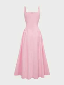 QUNGIGU Women's Thick Strap Sleeveless Maxi Dress, Flared Hem, Elegant Summer Dress, Suitable For Wedding Guests, Graduation Party - Pink - View 6