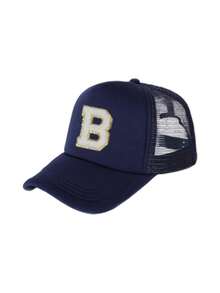 1pc Customized 26 Letter Pattern Mesh Trucker Hat, Hip Hop Breathable Sun Hat, Versatile Street Style Cap, Suitable For Daily Wear And Gifting - Navy Blue - View 6