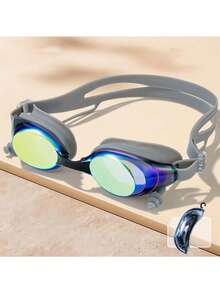 1pc Professional Racing Small Frame Swimming Goggles, High Definition Lens With Long-Lasting Anti-Fog And Waterproof, Built-In One-Piece Silicone Earplugs, Adult Plain Lens Competitive Training Swim Goggles - Multicolor - View 12