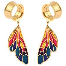 2pcs Hypoallergenic Color Enamel Butterfly Wing Dangle Ear Gauges Plugs, Stainless Steel Hollow Ear Tunnel Stretchers, Expander Piercing Jewelry - Round - View 14