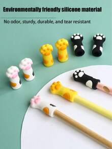 10pcs Cute Cat Paw Shaped Pencil Caps/Cartoon Pencil Holders, Silicone Pencil Protectors, Suitable For Elementary Students, Boys And Girls Back To School Season (Random Color And Style) - Random Style - View 5