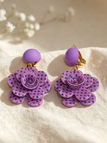 1 par de clips de oreja vintage lindos con lunares y flores, pendientes geométricos florales dulces sin perforación, regalo de joyería para vacaciones en la playa - acortar - Ver 13