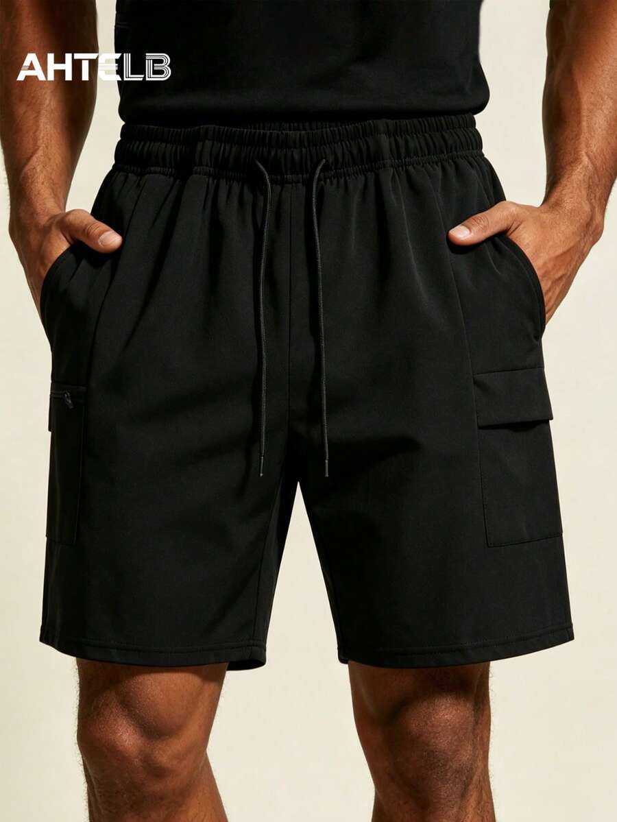 AHTELB Pantaloncini Bermuda Sportivi Estivi da Uomo, Design con Tasche con Cerniera, Adatti per Jogging Quotidiano all'Aperto, Abbigliamento Fitness, Regalo per Marito, Fidanzato, Amico, Padre, Pantaloncini da Uomo, Pantaloncini da Corsa, Pantaloncini Cargo da Uomo, Pantaloncini Sportivi, Pantaloncini da Basket, Pantaloncini Estivi da Uomo - nero - Visualizzare 1