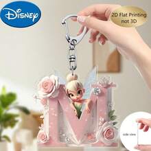 Llavero de bordado de letra de hada de flores Disney 2D plano, 26 patrones de dibujos animados florales 'A-Z', colgante de acrílico con cadena, adecuado para bolsos, llaves y llaves de coche, regalo de accesorios de viaje, diseño de llavero floral lindo, superficie lisa, llavero, llavero decorativo, llavero de dibujos animados, regalo de Navidad, regalo para fans, regalo de vacaciones, decoración del hogar - Multicolor - Ver 28