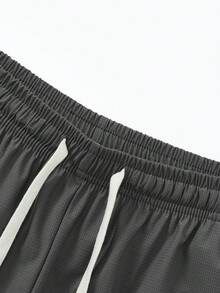 Men's Summer Casual Elastic Solid Color Textured Shorts With Drawstring Waist, Zipper Pockets, Outdoor Sports And Daily Wear - Grey - View 3