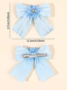 2 Stücke blaue Spitzen-Schleifen-Haarspangen für Mädchen, mit Blumen & Strass verzierte Haarspangen, exquisite kurze Krokodil-Clips, süß, niedlich, Prinzessin, Mode, minimalistische Haarspangen, Hochzeit, Alltag, Geschenk Haarspangen, Teenager Haaraccessoires - Blau - Übersicht 8
