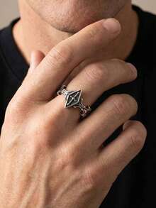 1 chiếc nhẫn nam hình khiên thánh giá phong cách Gothic bằng thép không gỉ, màu bạc, trang sức punk cổ điển - Bạc - Xem 7