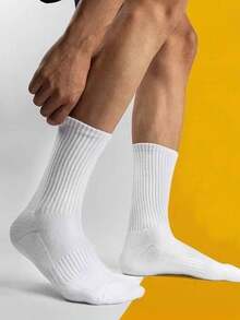 1/10 Pasang Kaos Kaki Putih Polos Pria, Menyerap Keringat dan Bernapas, Cocok untuk Pemakaian Sehari-hari, Lari, Olahraga, Pasangan, Semua Musim - Putih - View 3