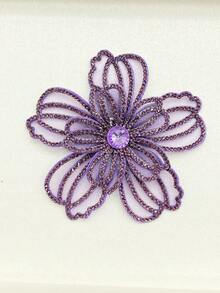 1pc Multicolor Rhinestone Mesh Flower Applique, Sewable Crystal Lace Floral Patch, Suitable For Wedding Dress, Evening Gown, DIY Clothing, Hat, Shoes Decoration - Purple - View 19