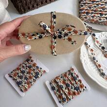 Vintage Blue & Brown Embroidered Small Floral Ribbon, Handmade Bow Decor Tie, Soft Style Gift Box Floral Ribbon, Cake Box Birthday Gift Packaging Ribbon, Ribbon Weaving, DIY Bow, Bouquet, Gift Wrapping, Wedding Party Back To School Season - Flower - View 3