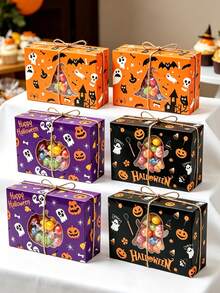 6pcs Cartoon Halloween Cupcake Boxes Gift Boxes, Halloween Party Candy Cookie Packaging Boxes, Party Decorations, Halloween Decor 2026, Tabletop Decor, Halloween Party Supplies, Birthday Party Decorations, Winter Holiday Decor, Christmas Back To School - Cartoon Halloween - View 5