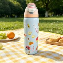 32oz/24oz 水果杯不鏽鋼保溫隨行杯，可攜式戶外彈蓋水壺，附吸管不鏽鋼保溫水瓶，適合運動、旅行與學校體育活動，密封性佳，翻蓋設計，適用冷熱飲、咖啡與冰飲 - 彩色 - 查看 6
