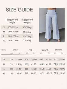 1pc Women's Fashion Striped Front Button Design Casual Wide Leg Pants, Suitable For Office & Dates, Spring/Summer - Blue - View 8