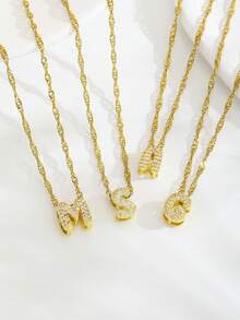 1pc Exquisite Sparkling Full Zirconia A-Z English Initial Pendant Water Wave Chain Necklace, Elegant Clavicle Chain, Customized Letter Jewelry, Suitable For Daily Wear, Gift For Friends, Back To School, Christmas, Anniversary, Valentine's Day, Birthday - Letter Necklace - View 4