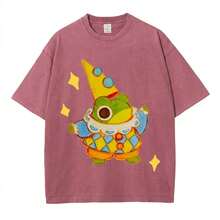 Summer Tops 100% Cotton, Funny Clown Frog Print T-Shirt, Suitable For Daily Wear, A Must-Have For The Beach, Cute Cartoon Pattern, Unisex, Perfect Gif - DG100-RE01 - 查看 1