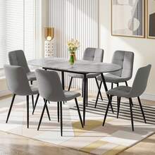 Extendable Dining Table And Chairs Set Of 6, Oval Mable Effect Table With Upholstered Chairs For Dining Room - Gray Table + 6 Gray Linen Chairs - View 13
