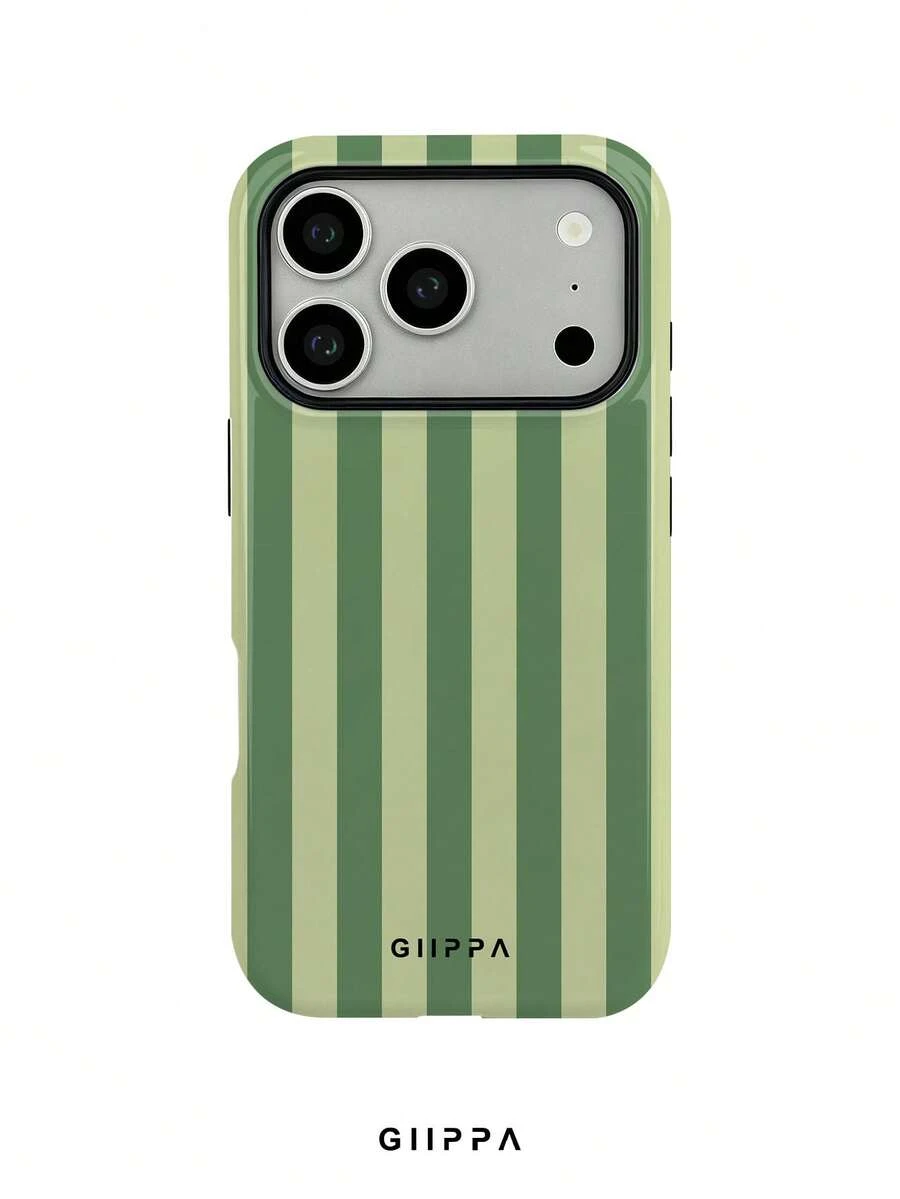 GIIPPA 1件橄欖綠與淺奶油綠條紋圖案設計手機殼，相容於Phone 17 Pro Max、16 Pro Max、15 Pro Max、14 Pro Max、11/12/13/14/15/16 Pro Max Plus，韓式高端時尚趣味優雅設計，適合男女使用，聖誕節、情人節、復活節、婚禮季與生日送給女友的完美禮物 - 橄欖綠 - 查看 1