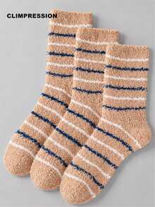 CLIMPRESSION Men's Striped Plush Mid-Calf Socks, Soft Coral Fleece Mid-Calf Socks, Warm Striped Winter Home & Sleep Socks - Multicolor - View 17